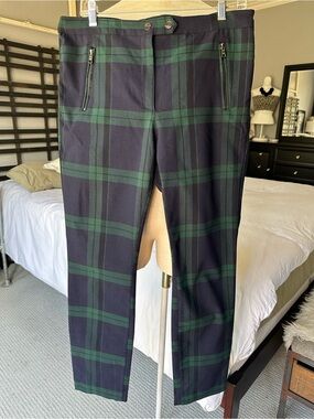 H&M Navy and Green Plaid Straight-Leg Pants, size 14